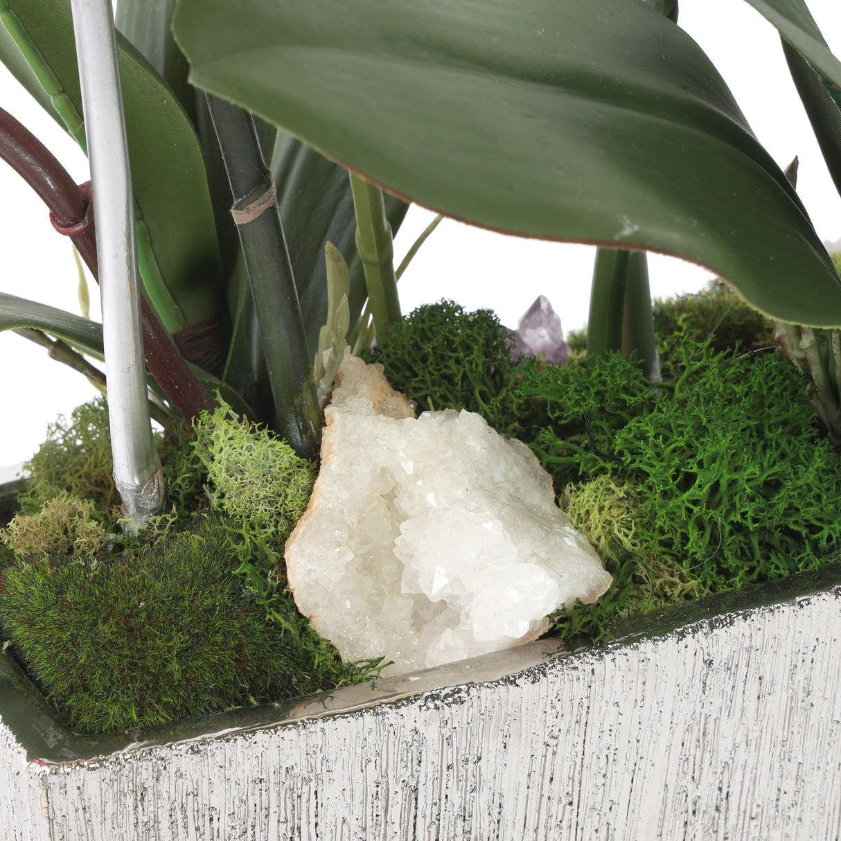 Real Touch Phalaenopsis Orchids in Luxe Silver Ceramic Pot #F-186