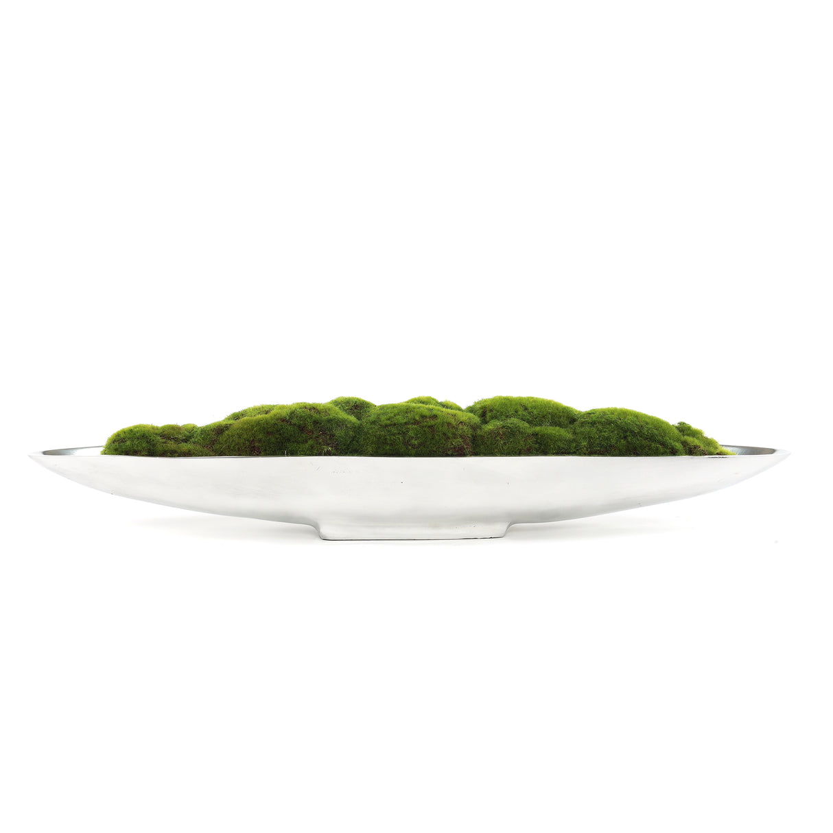 Faux Green Grass Moss Arrangement in Small Metal Boat Tray #F-195