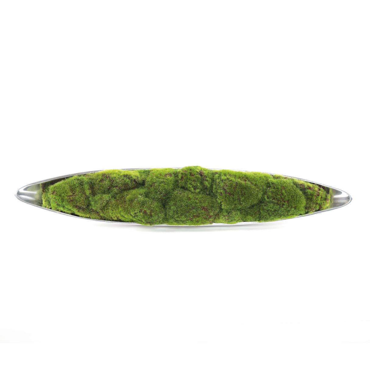 Faux Green Grass Moss Arrangement in Small Metal Boat Tray #F-195