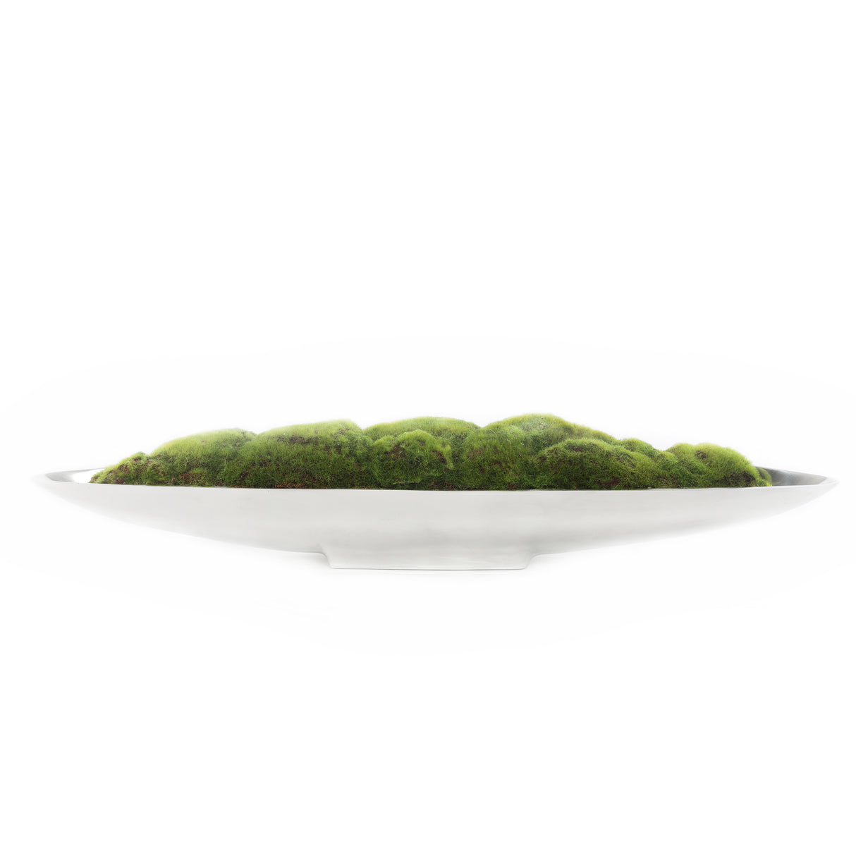 Faux Green Grass Moss Arrangement in Small Metal Boat Tray #F-195