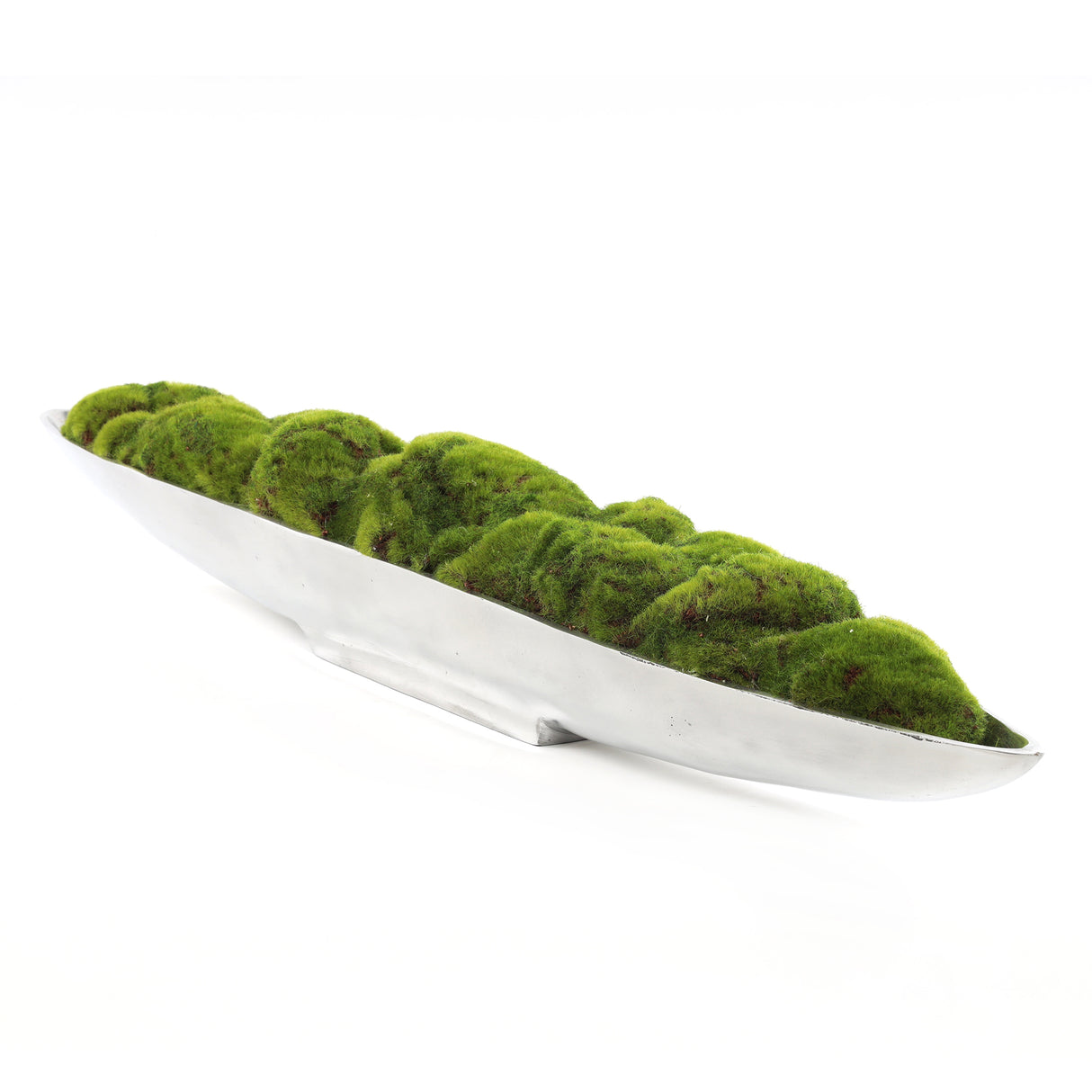 Faux Green Grass Moss Arrangement in Large Metal Boat Tray #F-196