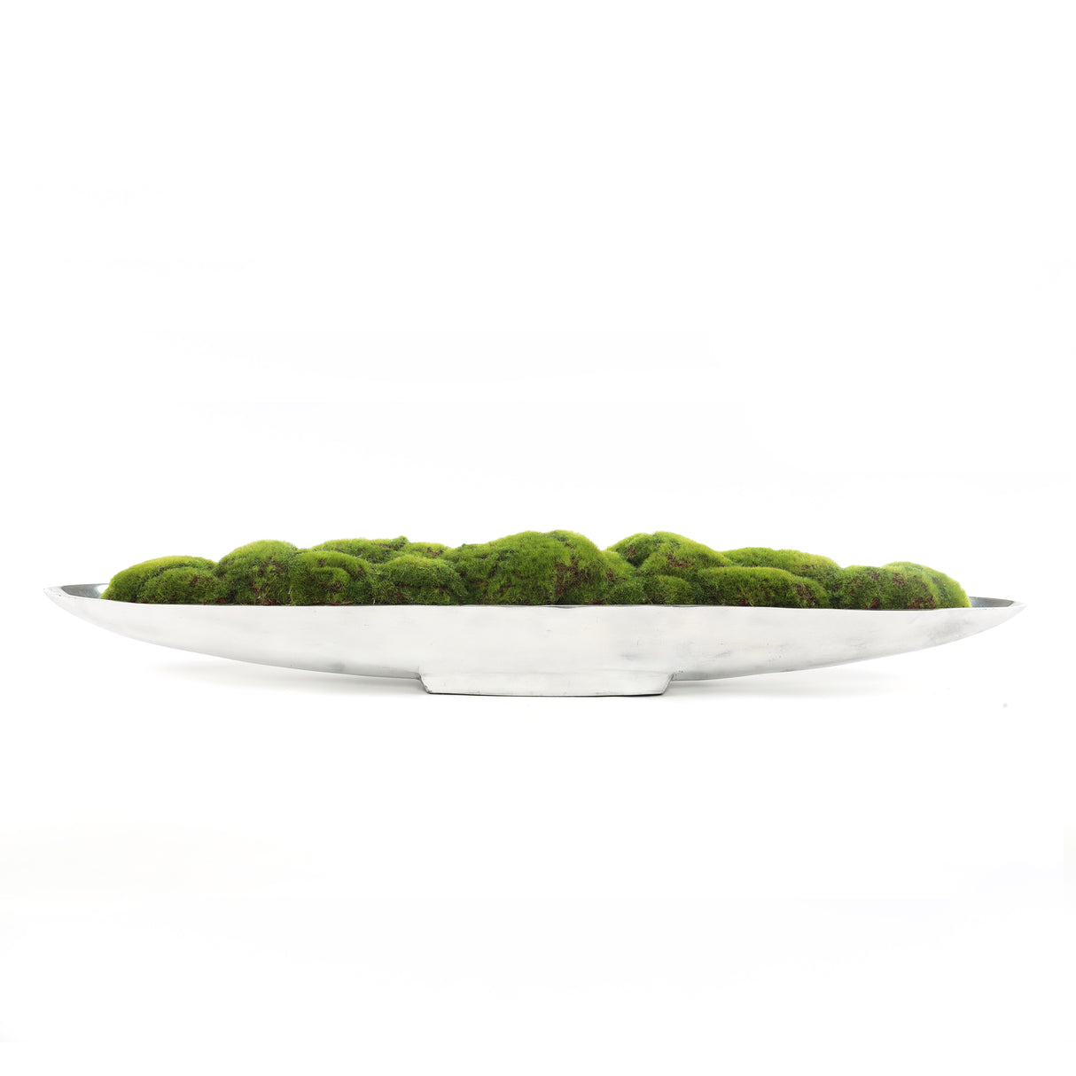 Faux Green Grass Moss Arrangement in Large Metal Boat Tray #F-196