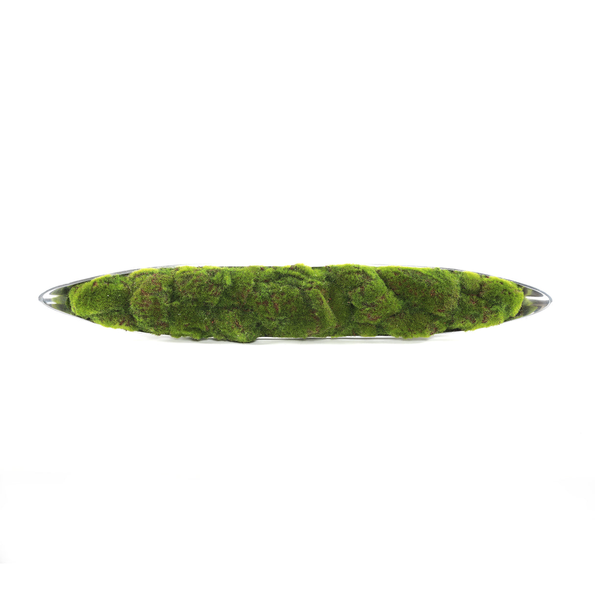 Faux Green Grass Moss Arrangement in Large Metal Boat Tray #F-196
