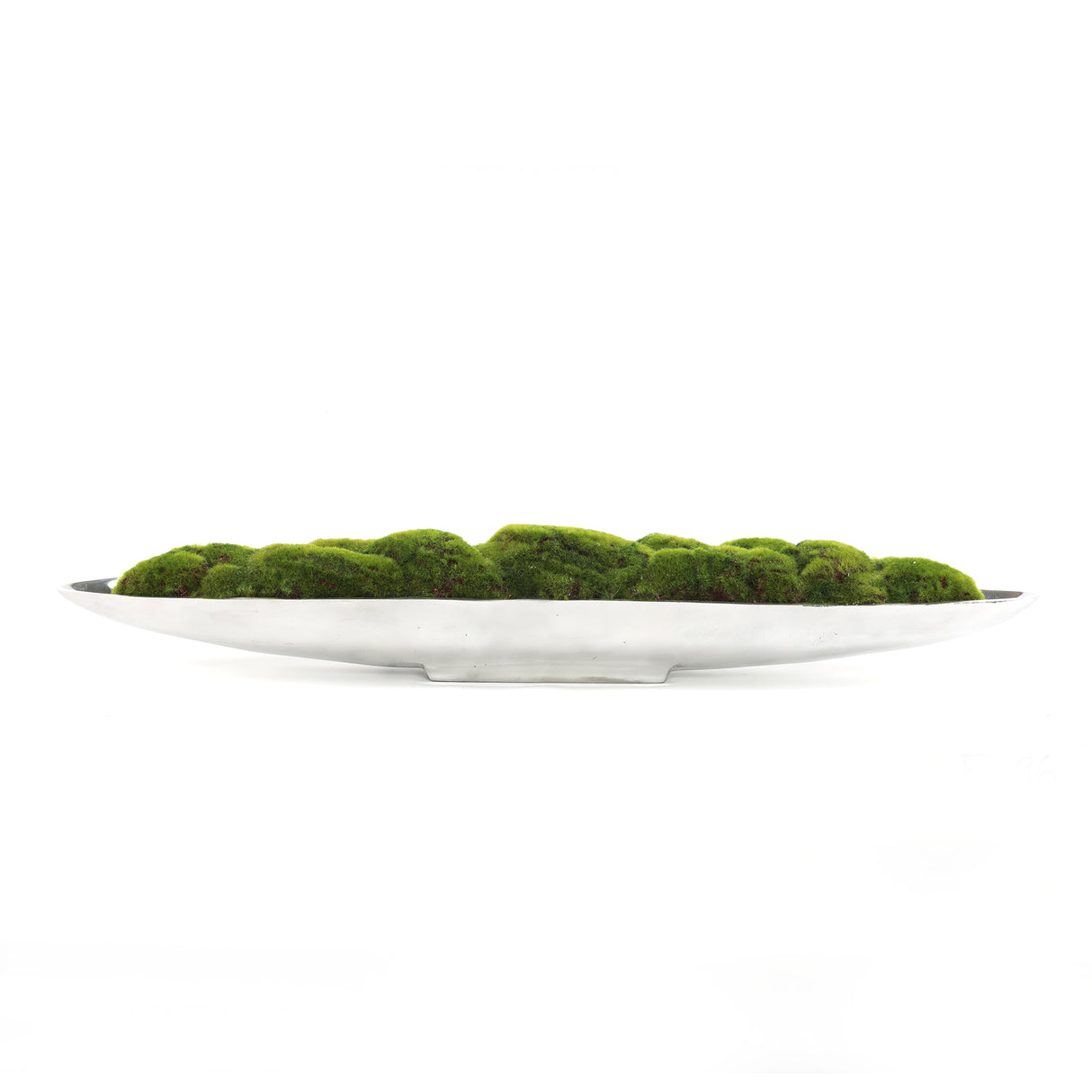Faux Green Grass Moss Arrangement in Large Metal Boat Tray #F-196