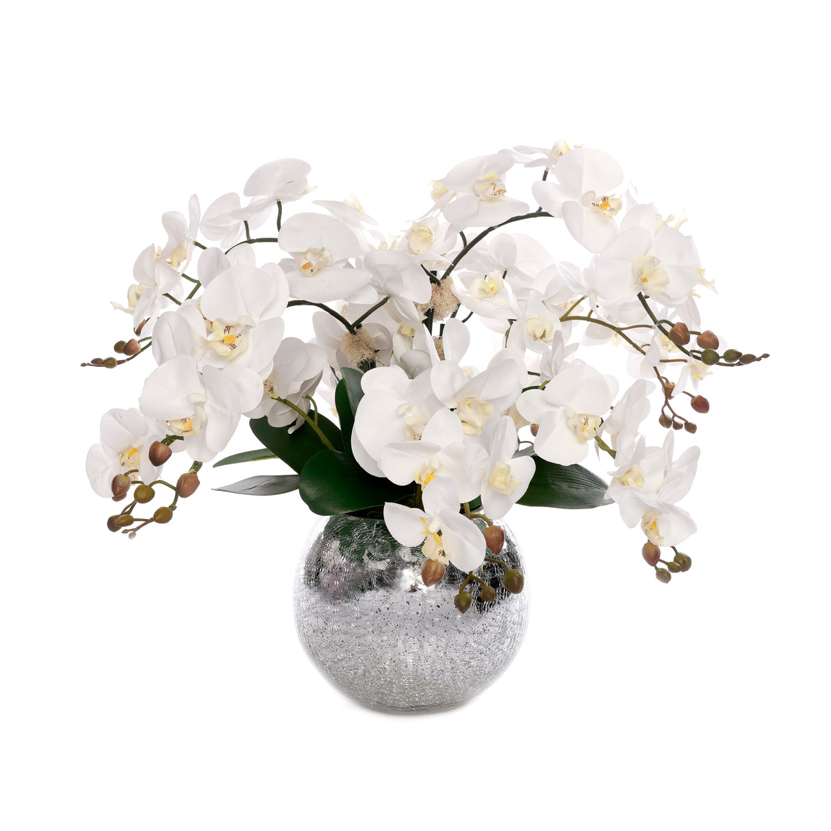 Real Touch Phalaenopsis Orchids in Sliver Glass Ball# F-204