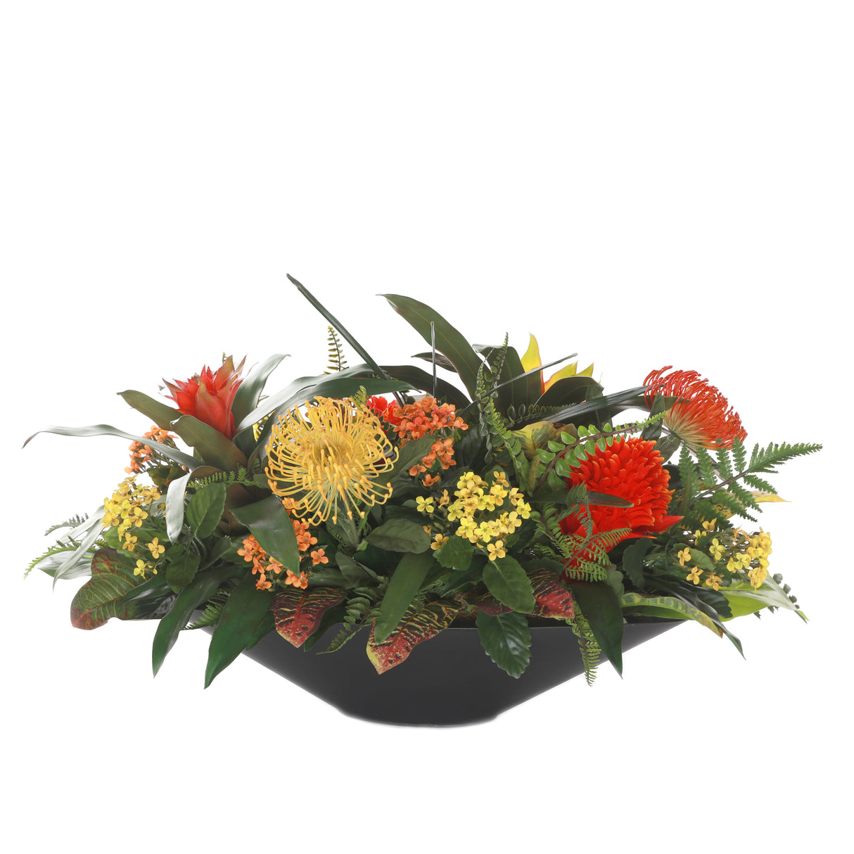 Bromeliad Tropical Flowers Arrangement In Oval Zinc Pot #F-206