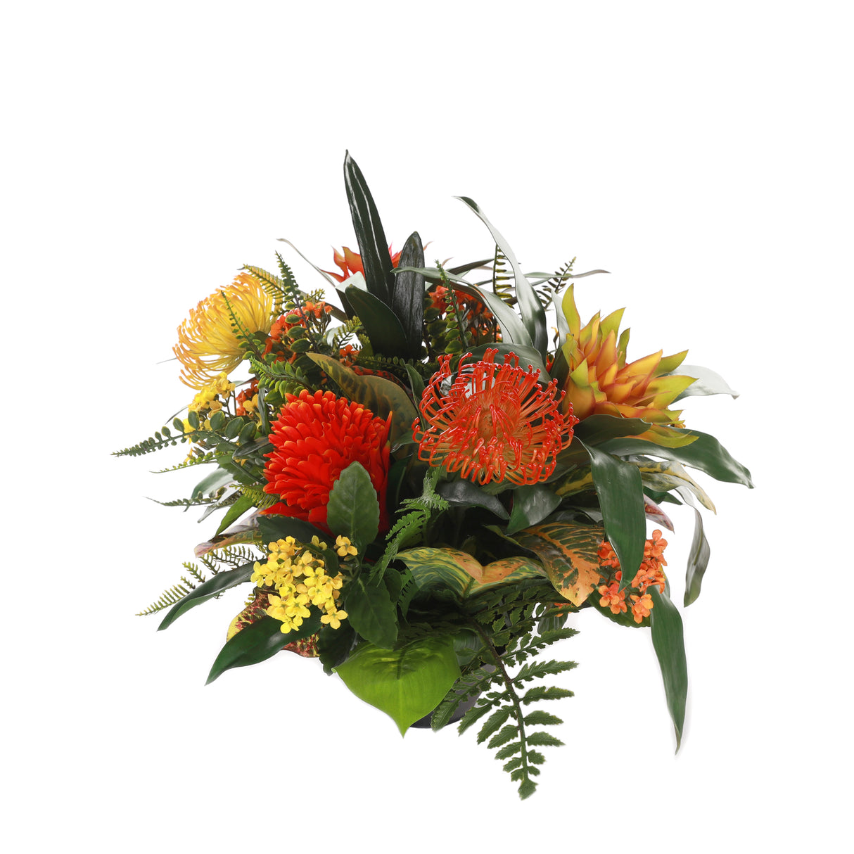 Bromeliad Tropical Flowers Arrangement In Oval Zinc Pot #F-206