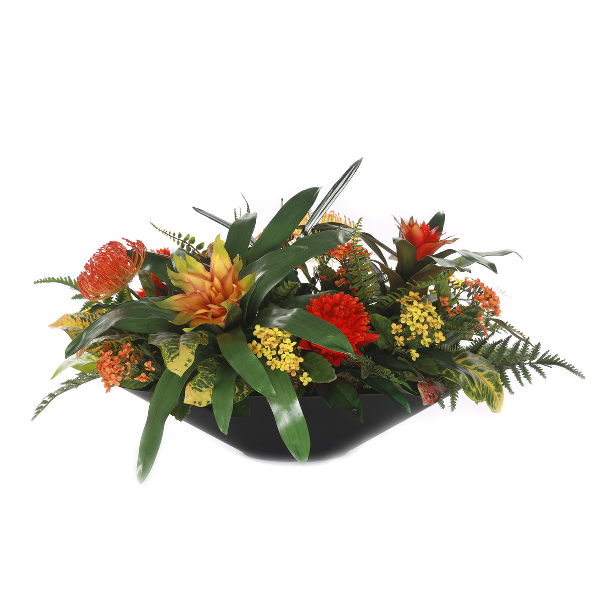 Bromeliad Tropical Flowers Arrangement In Oval Zinc Pot #F-206
