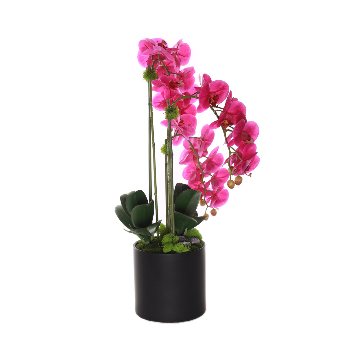 Purple Real Touch Orchid with Amethyst in Black Cylinder Pot #F-215