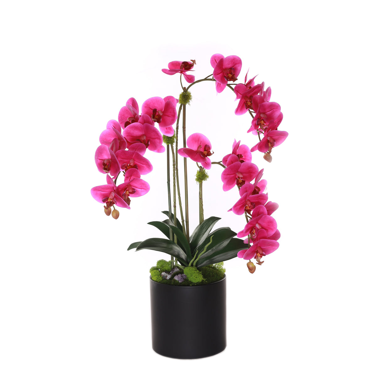 Purple Real Touch Orchid with Amethyst in Black Cylinder Pot #F-215