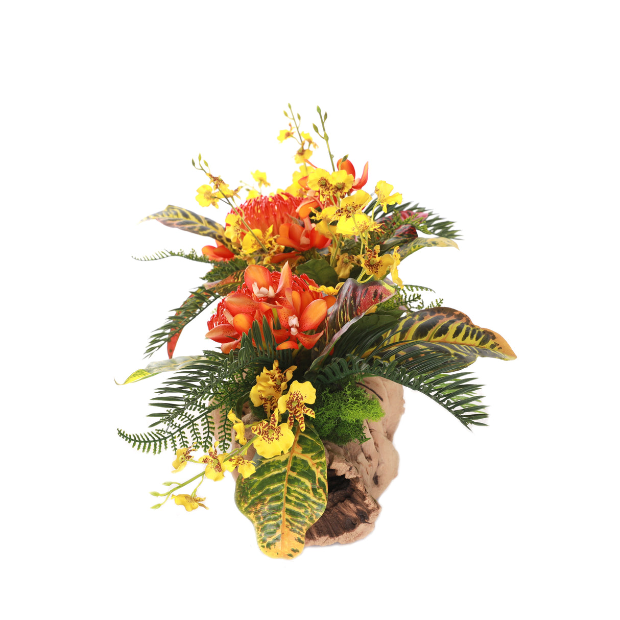 Tropical Flowers Arrangement in Grapevine Log #F-220
