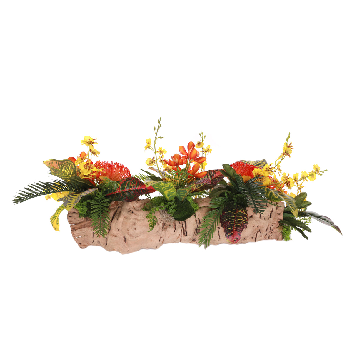 Tropical Flowers Arrangement in Grapevine Log #F-220