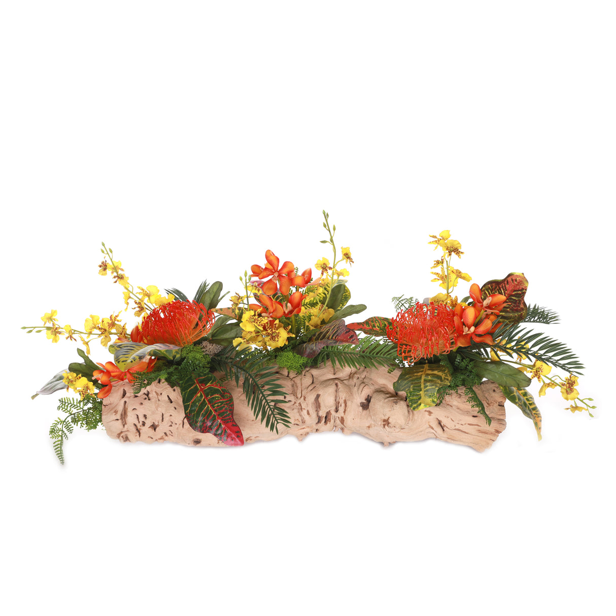 Tropical Flowers Arrangement in Grapevine Log #F-220