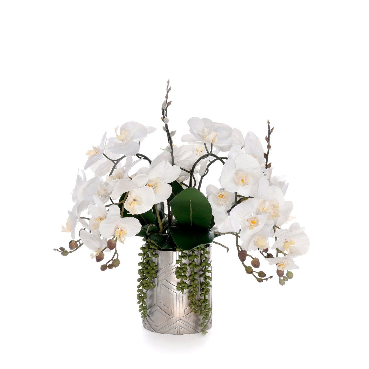 Real Touch White Orchids Flower Arrangement in Silver Vase #F-242