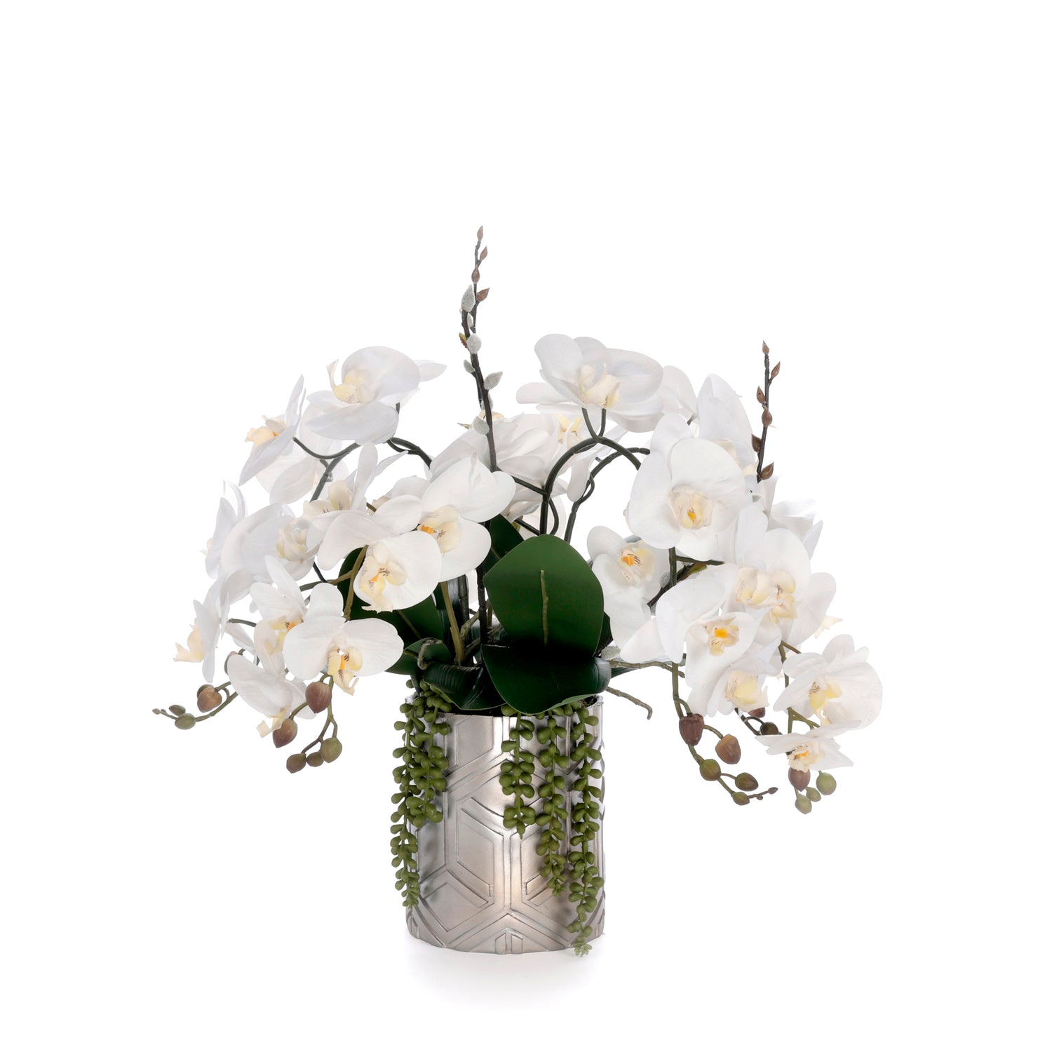 Real Touch White Orchids Flower Arrangement in Silver Vase #F-242
