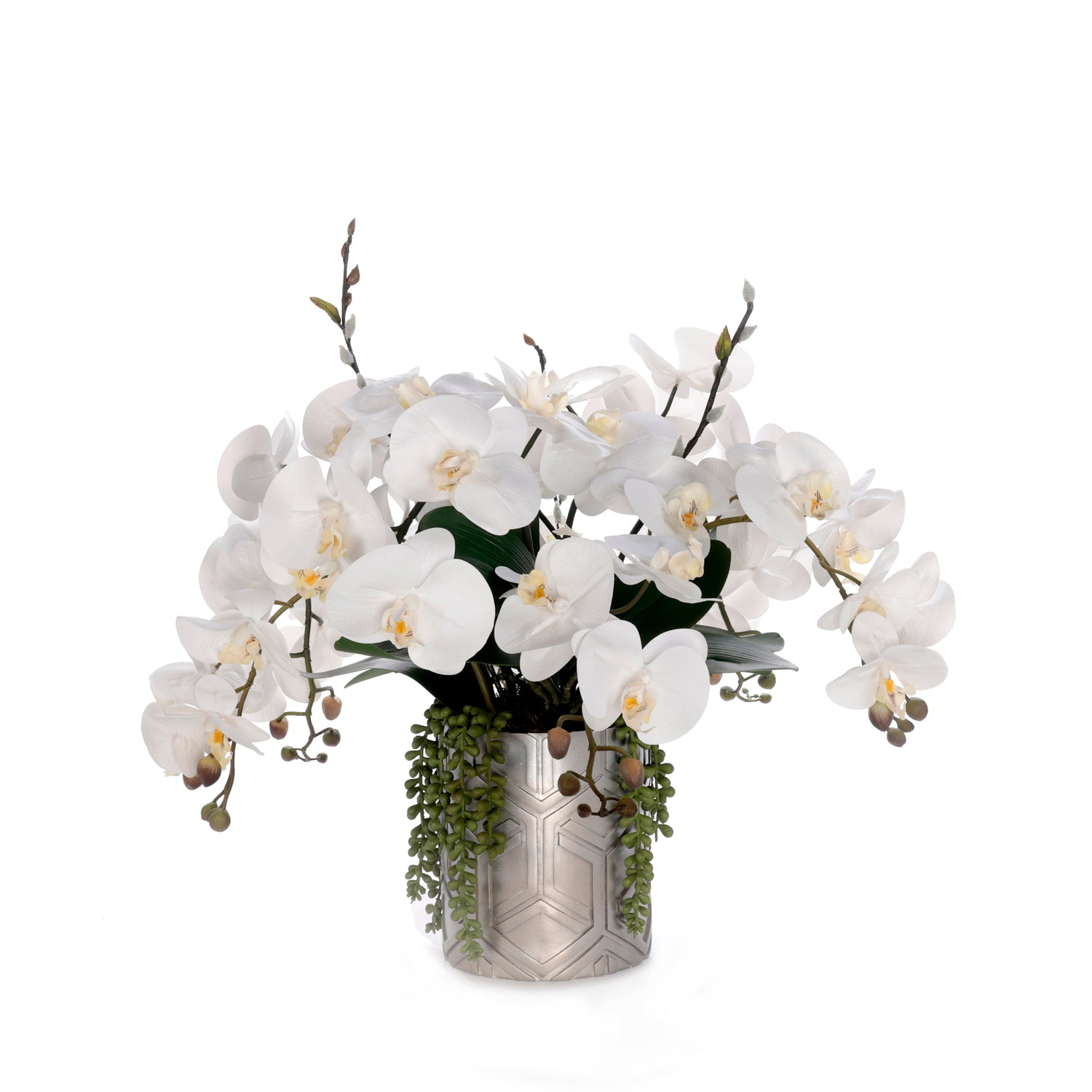 Real Touch White Orchids Flower Arrangement in Silver Vase #F-242