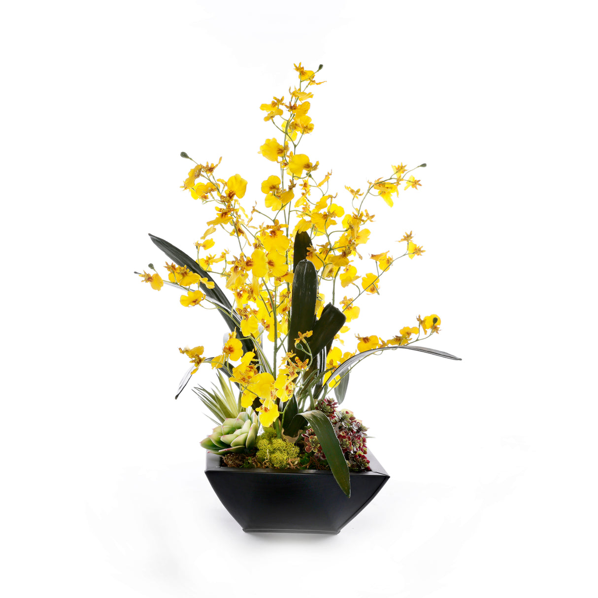 Yellow Oncidium Orchid Flower Arrangement in Zinc Metal Pot #F-260
