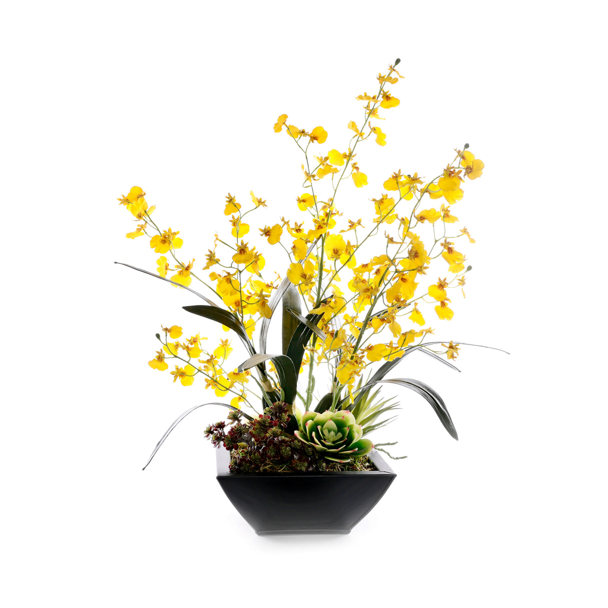 Yellow Oncidium Orchid Flower Arrangement in Zinc Metal Pot #F-260