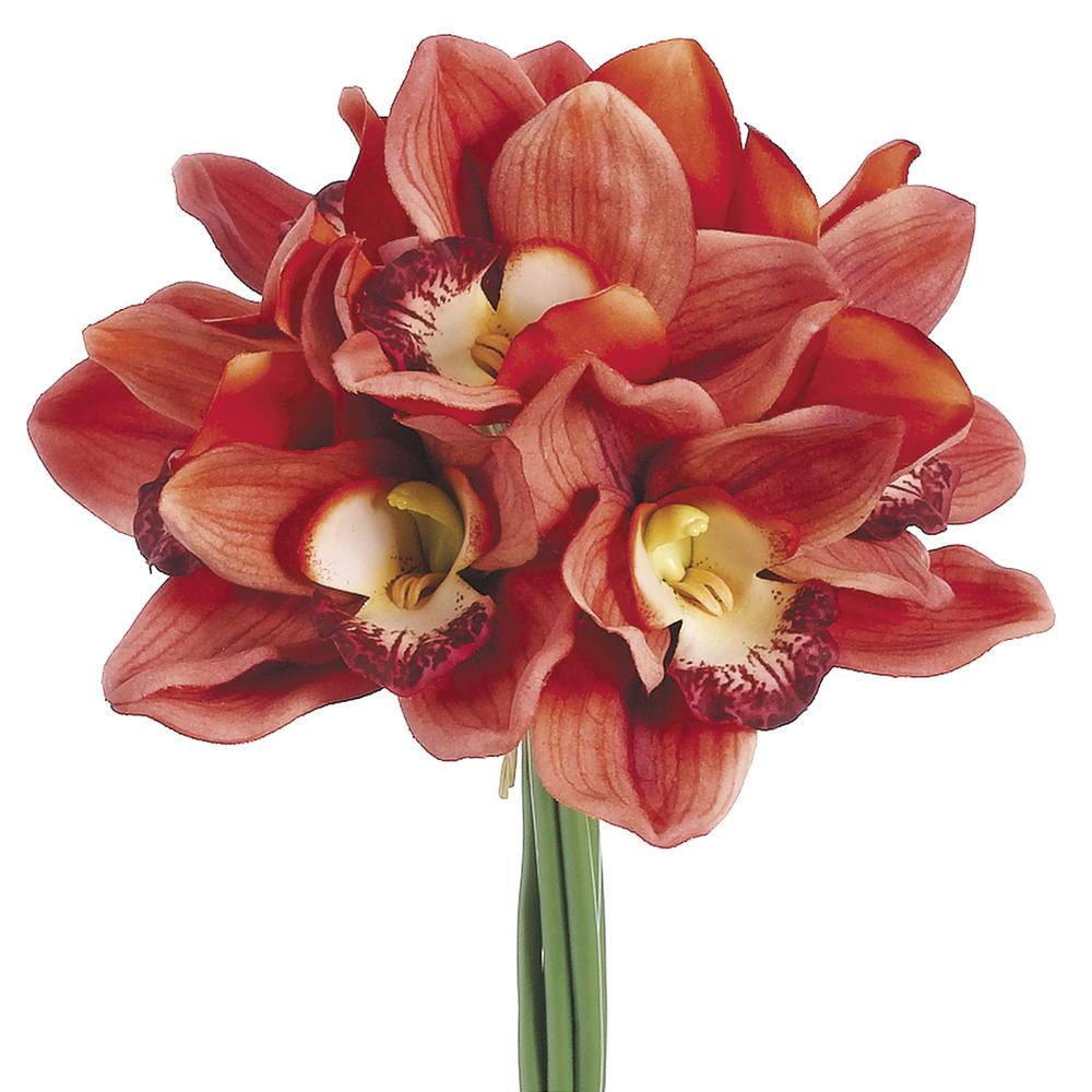 12" Real Touch Cymbidium Orchid Bouquet Orange (2 Stems Per Box) #FBQ032-OR