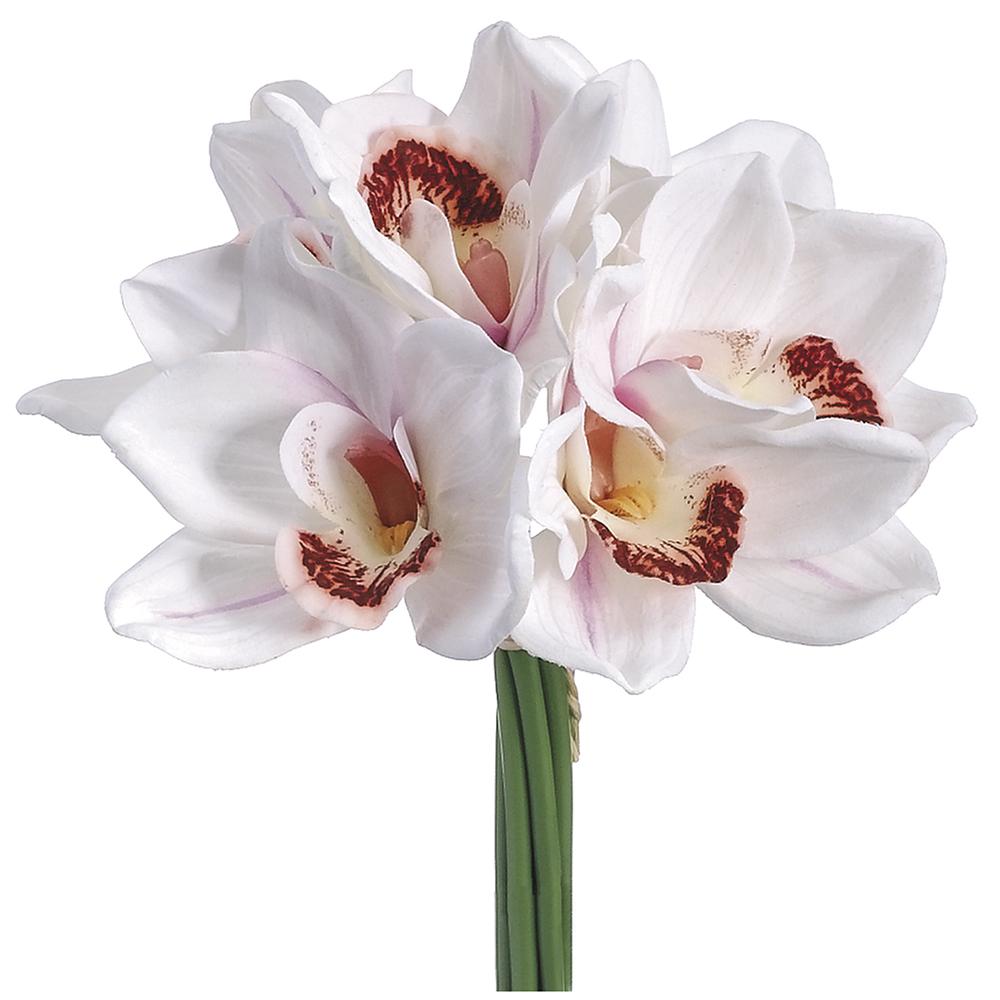 12" Real Touch Cymbidium Orchid Bouquet White (2 Stems Per Box) #FBQ032-WH