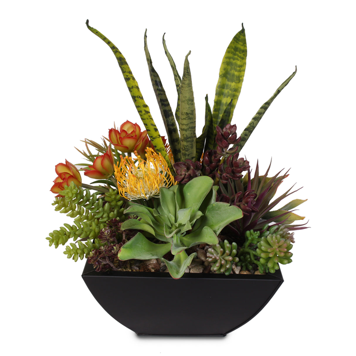 Jenny Silks Artificial Succulent Arrangement in Metal Black Zinc Pot #OS-2