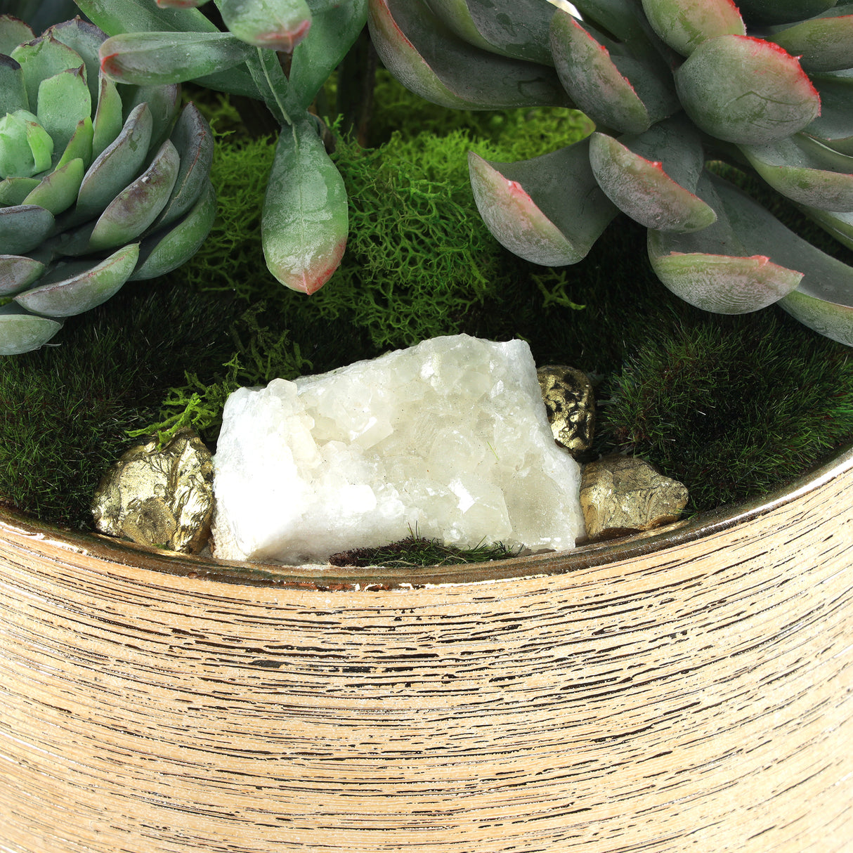 Faux Sedum & Succulent Arrangement in Etched Golden Pot #S-45