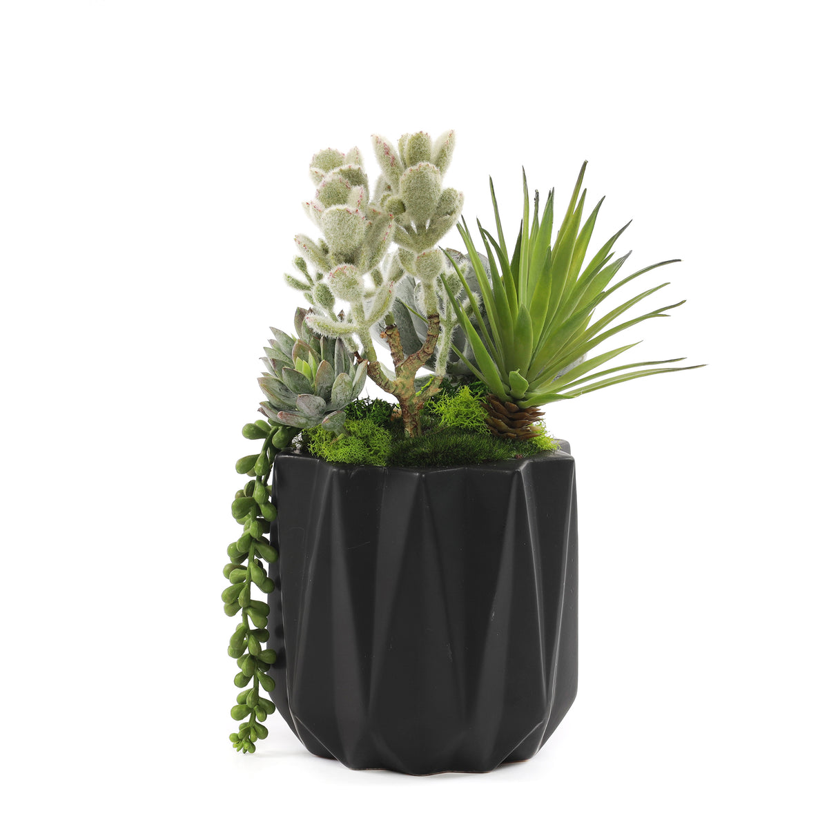 Faux Succulent & Geodes in Black Dimensional Pot #S-51