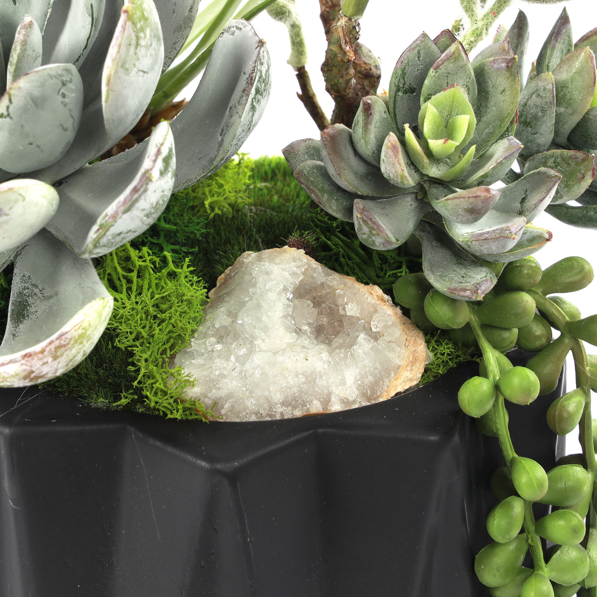 Faux Succulent & Geodes in Black Dimensional Pot #S-51