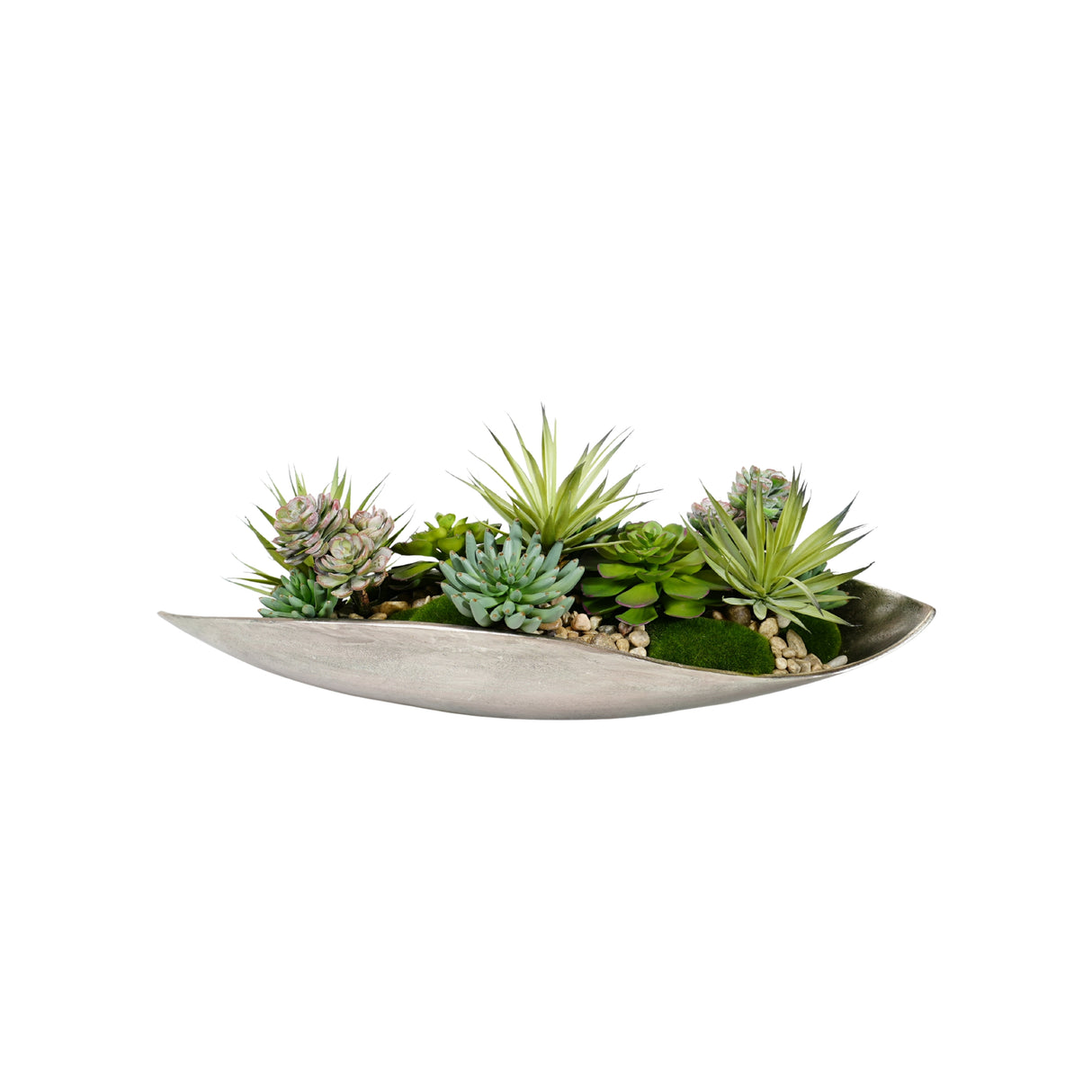 Faux Moss,Succulents Arrangement in Metal Tray #S-84