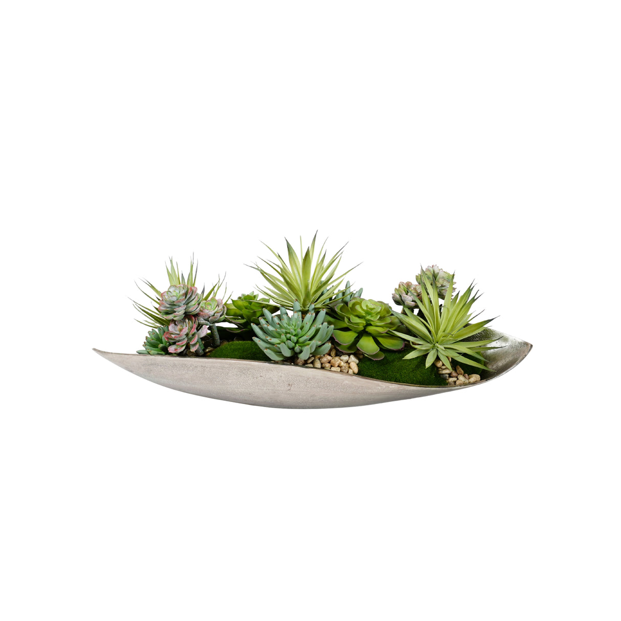 Faux Moss,Succulents Arrangement in Metal Tray #S-84
