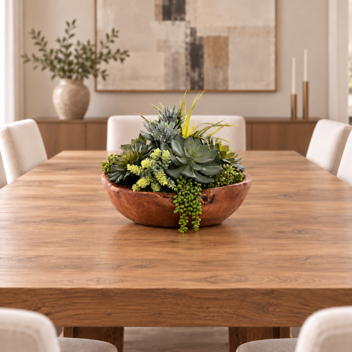 Succulents in Teak Wood Bowl #S-86