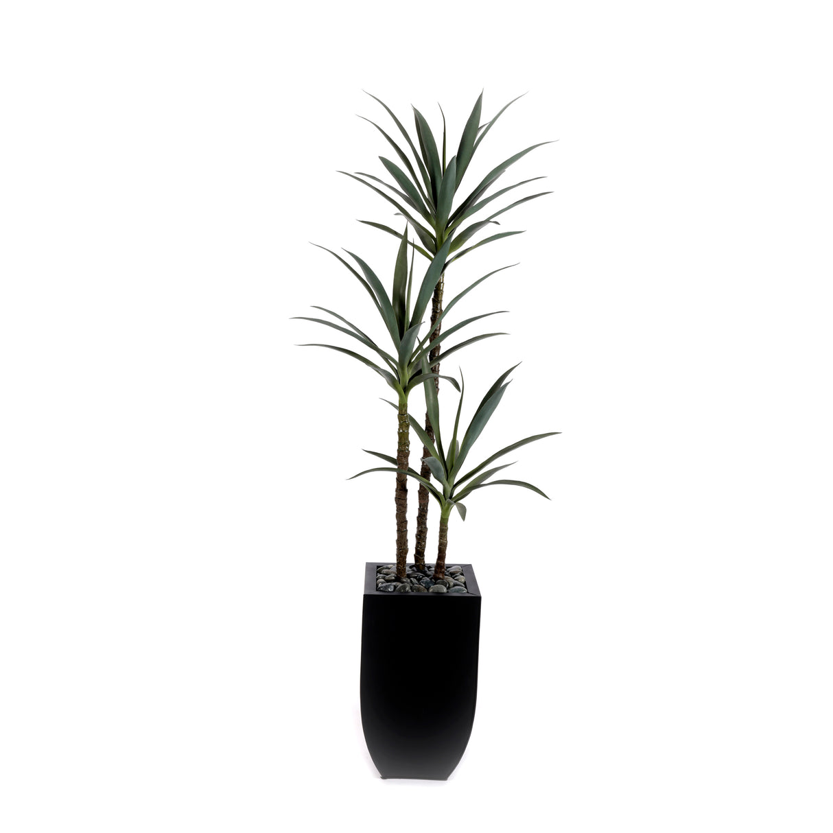 71"H Artifical Yucca Tree with Pebbles in Black Tin Planter #T-110