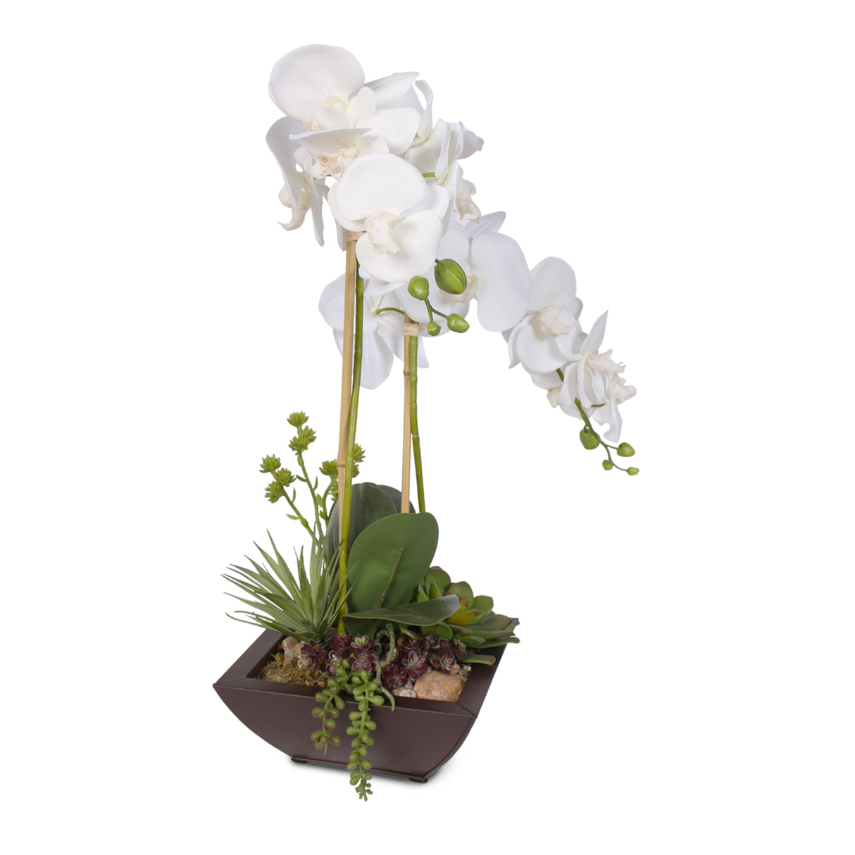 Real Touch White Phalaenopsis Silk Orchid in a Modern Metal Container #29D