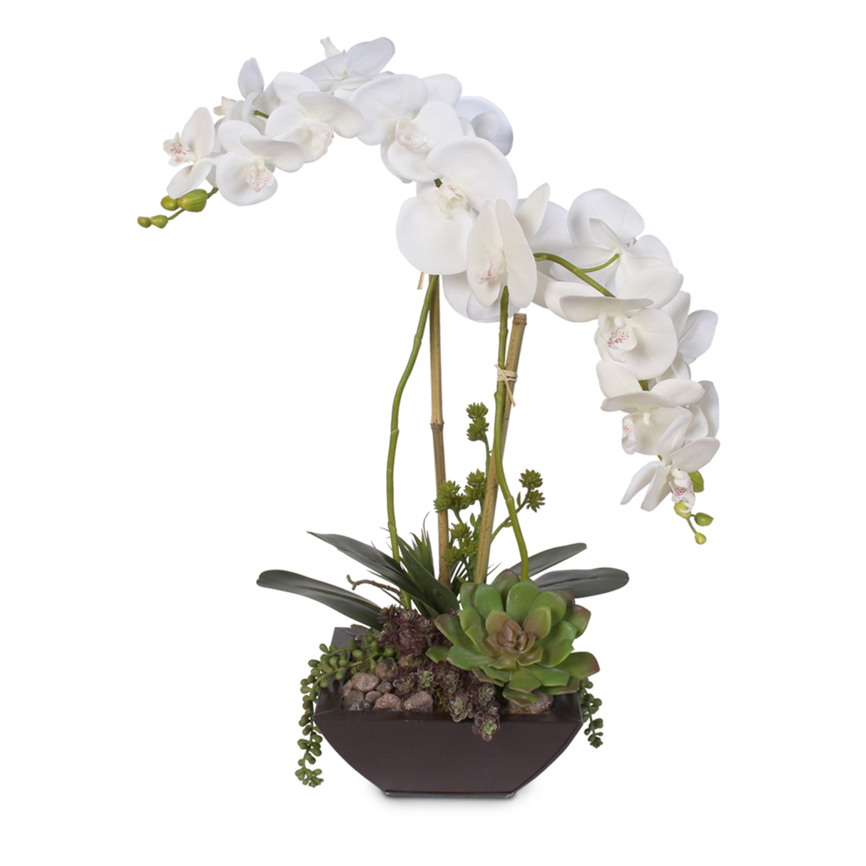 Real Touch White Phalaenopsis Silk Orchid in a Modern Metal Container #29D