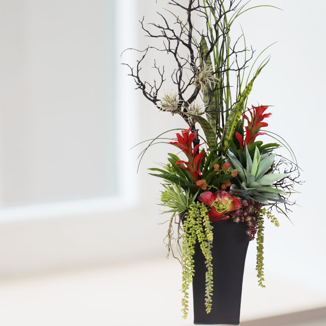 artificial succulent, home decor, silk floral, floral arrangement, elevated style, office decor, contemporary