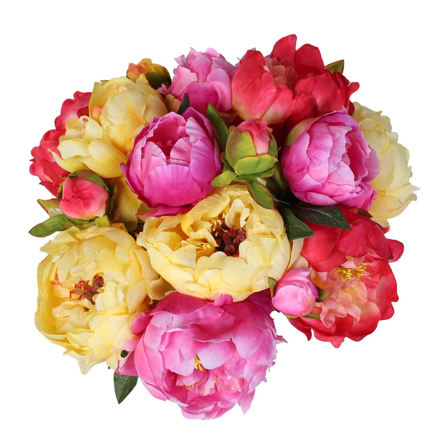 Silk French Peony Bouquet Arrangement in Glass Vase with Fake Water #46C