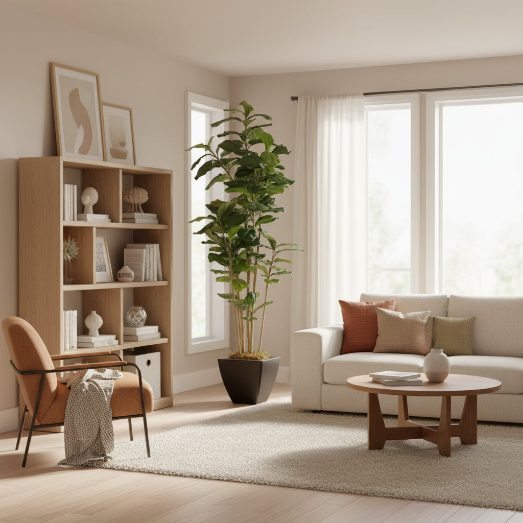 fiddle leaf tree, artificial tree, artificial flowers, silk flowers, home decor, modern, contemporary