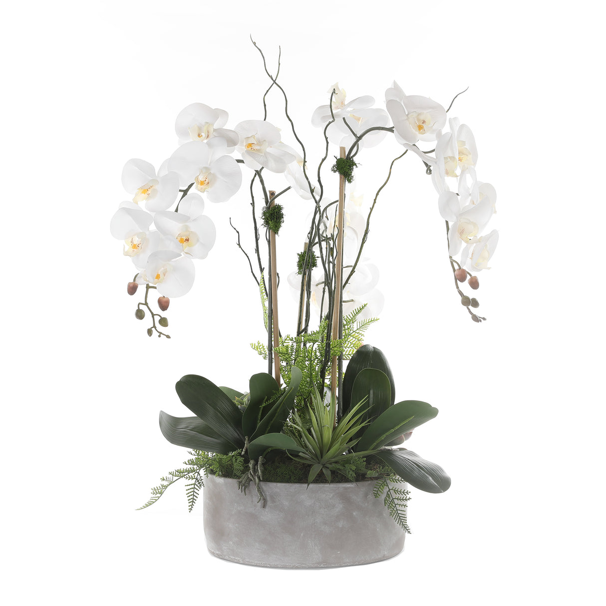 Real Touch Orchid Arrangement in a Stone Round Cement Pot #F-150