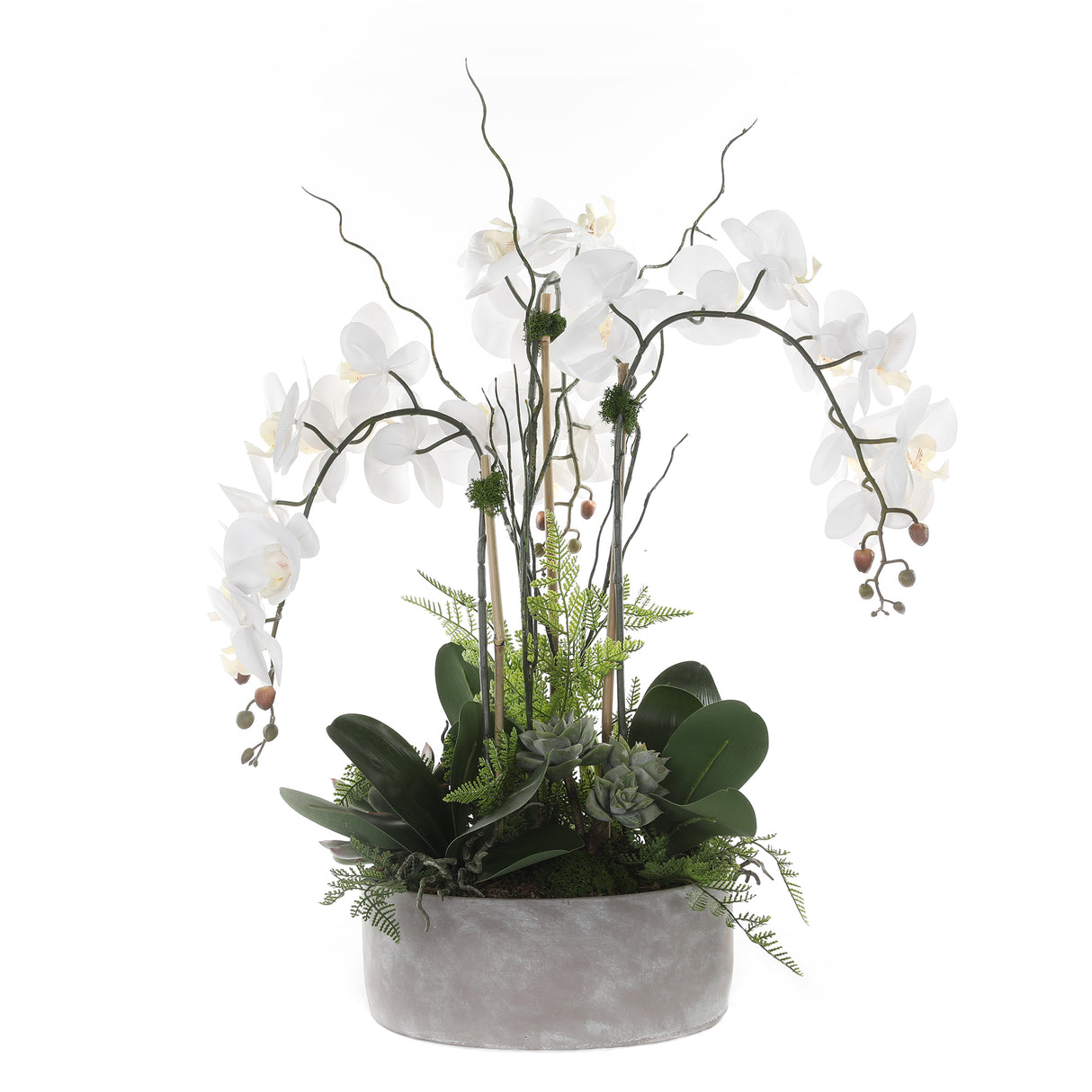 Real Touch Orchid Arrangement in a Stone Round Cement Pot #F-150