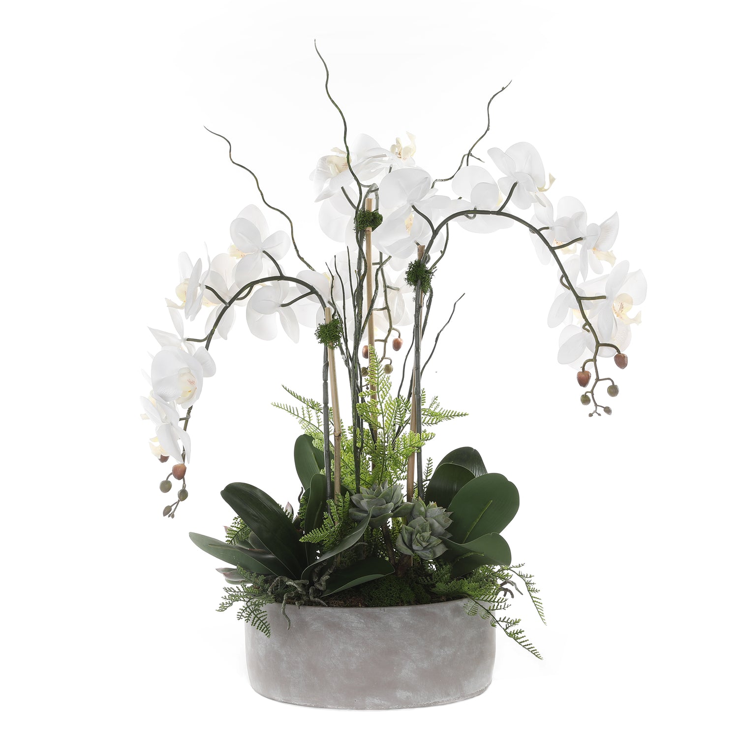 Real Touch Orchid Arrangement in a Stone Round Cement Pot #F-150