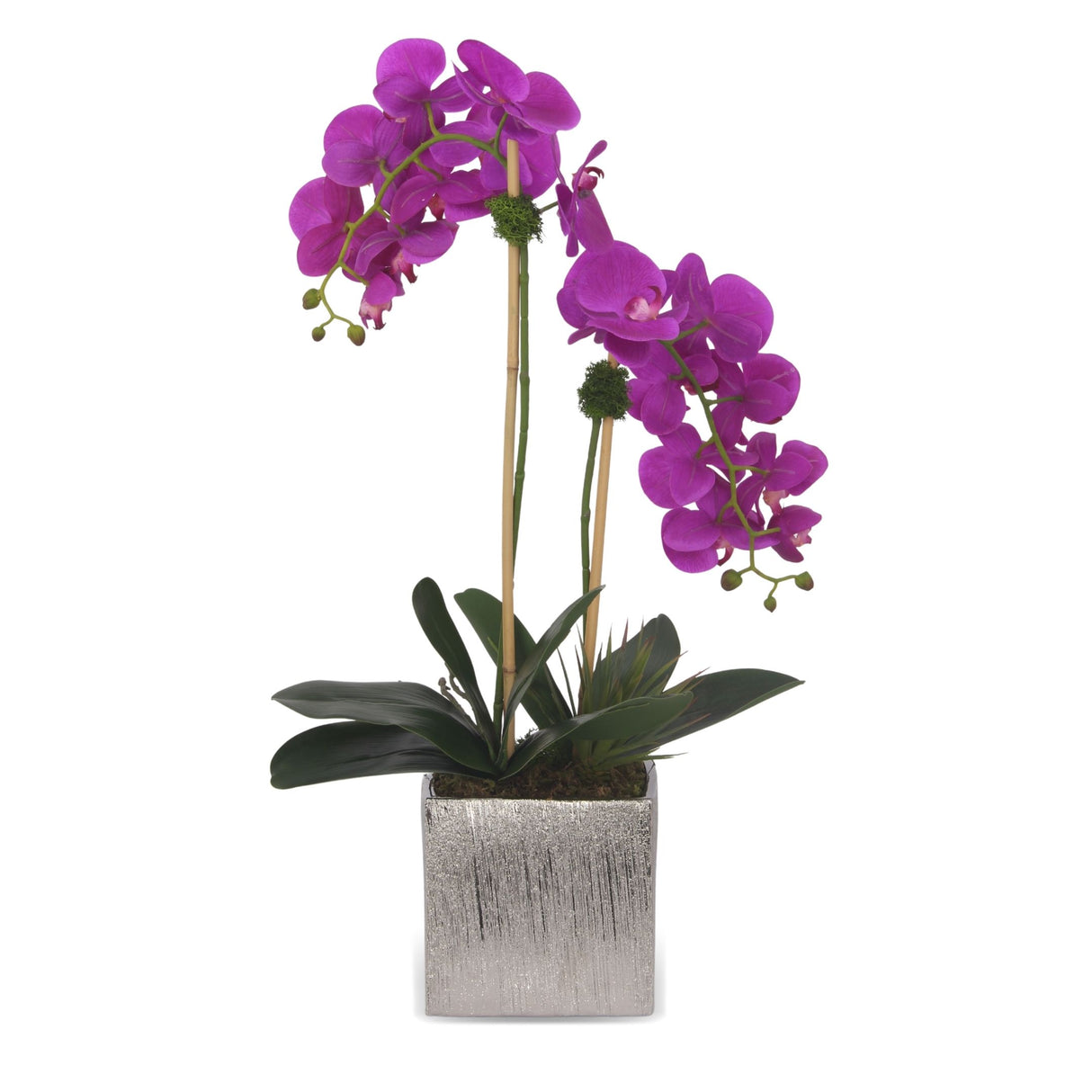 Real Touch Purple Orchids & Geodes Arrangement in Silver Ceramic Pot#F-174