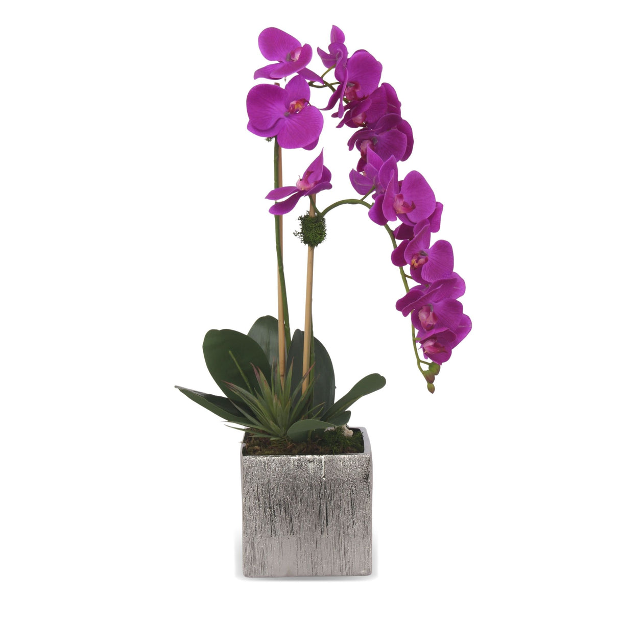 Real Touch Purple Orchids & Geodes Arrangement in Silver Ceramic Pot#F-174