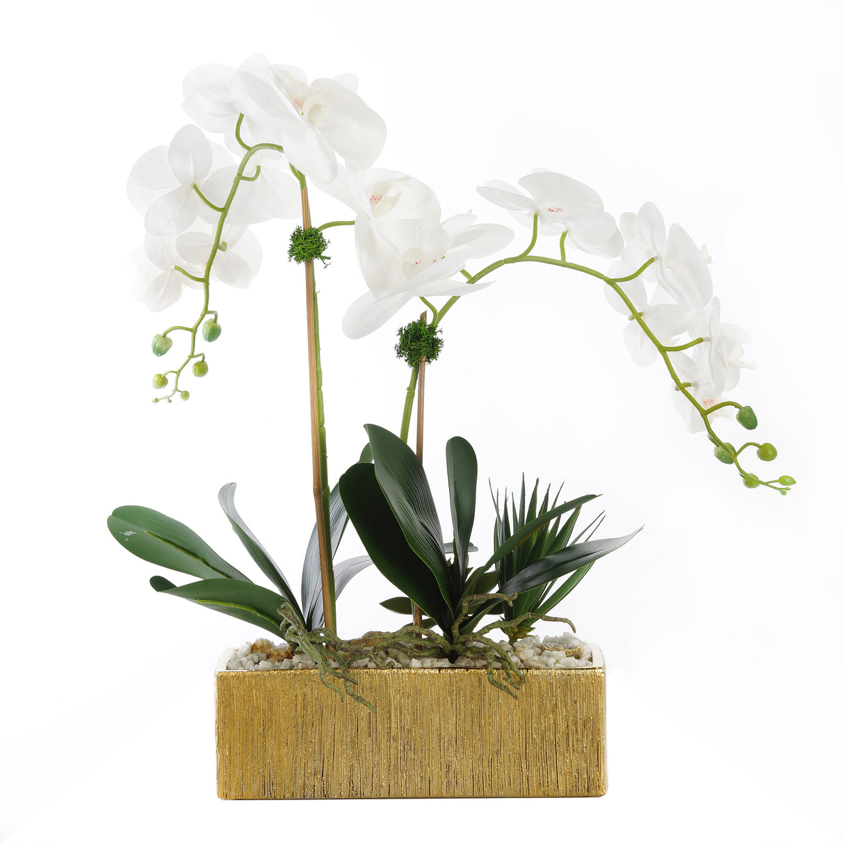 Real Touch White Orchids with Geodes/Succulents/White Pebbles Arrangement #F-182