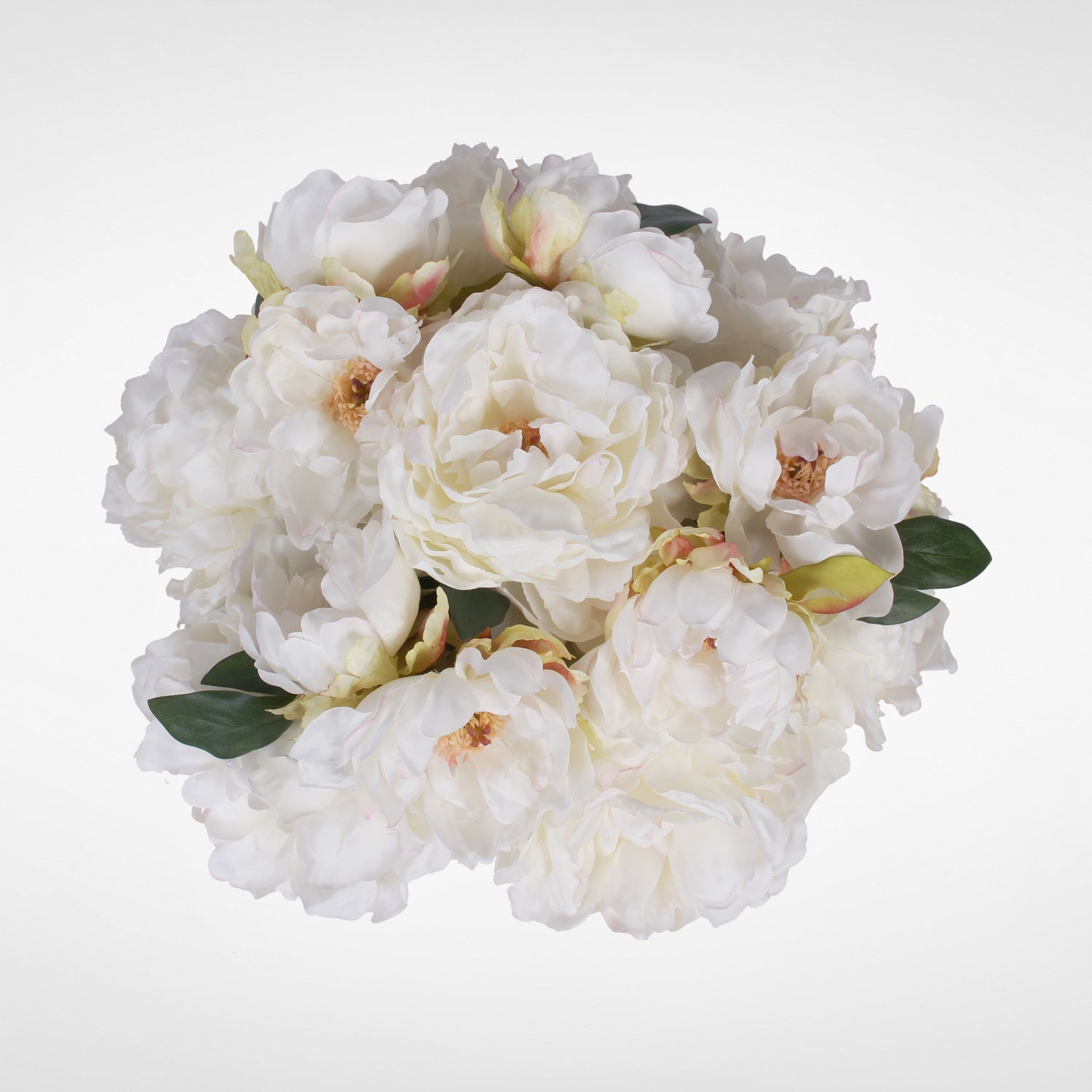 Cream White Silk Peony Arrangement with Faux Water in Glass Vase #F-42