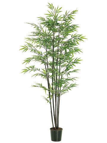 6' Black Bamboo Tree x7 with 1440 Leaves in Black Plastic Pot Green #LTB066-GR