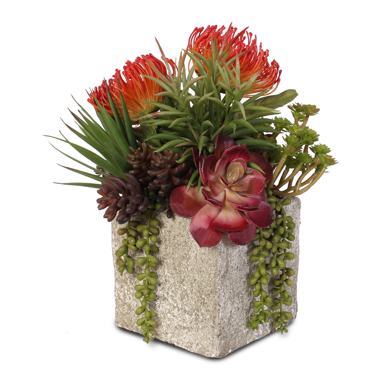 Artificial Jade Plant & Rosette Succulents Coastal Cottage Arrangement #S-02