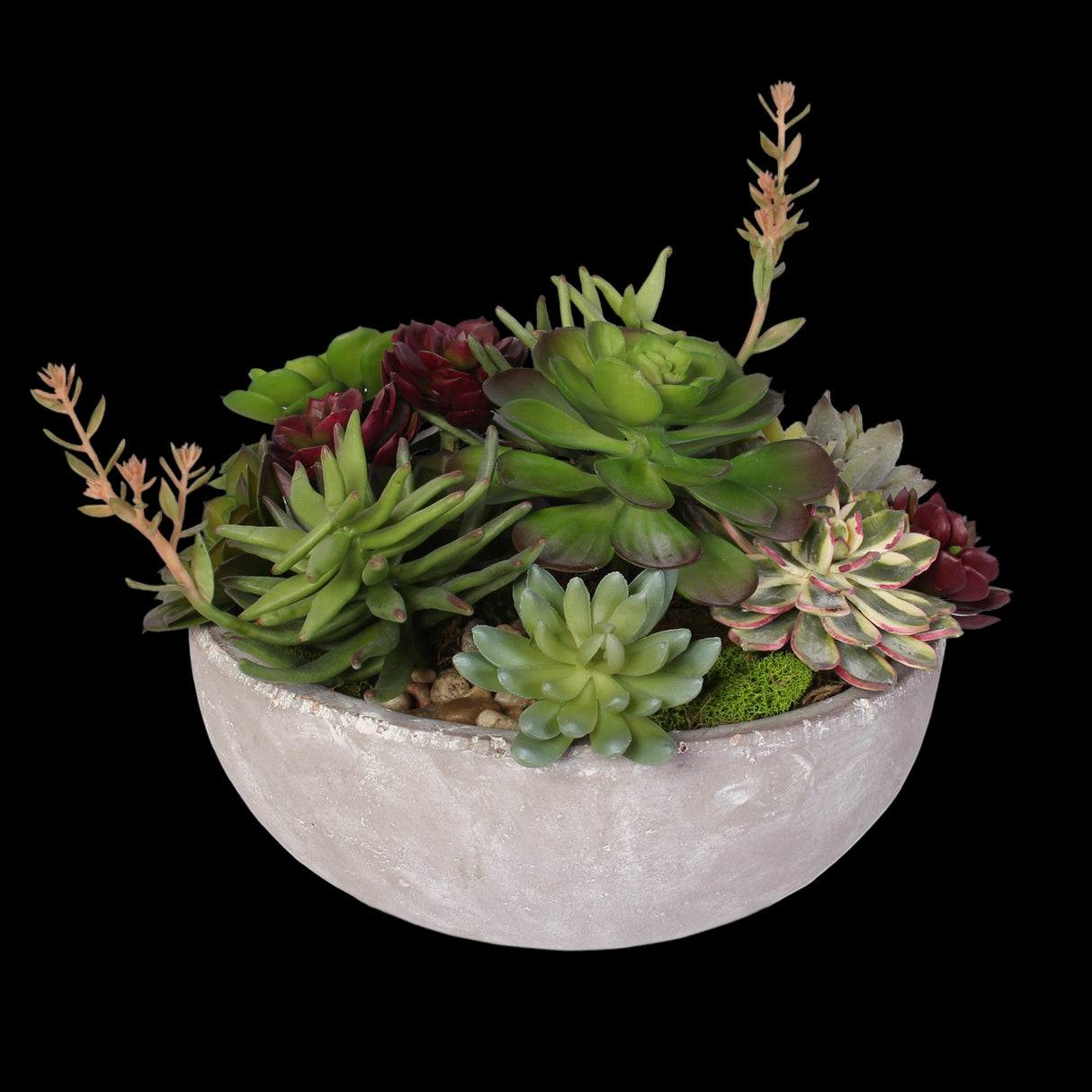 Artificial Succulent Variety in a Modern Cement Round Bowl #S-06