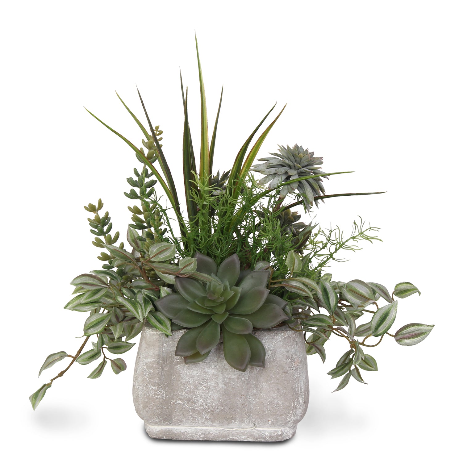 Assorted Artificial Succulents and Green in Stone Pot #S-08