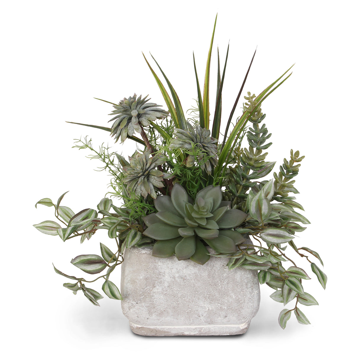 Assorted Artificial Succulents and Green in Stone Pot #S-08