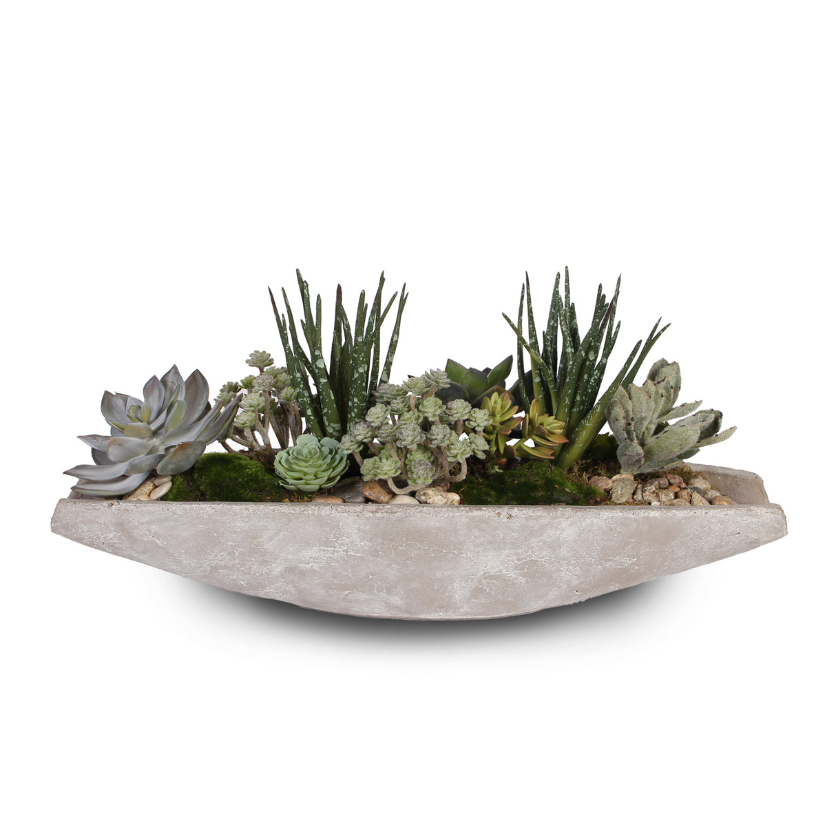 Artificial Succulents Arrangement with Natural Pebbles in Stone Boat #S-18